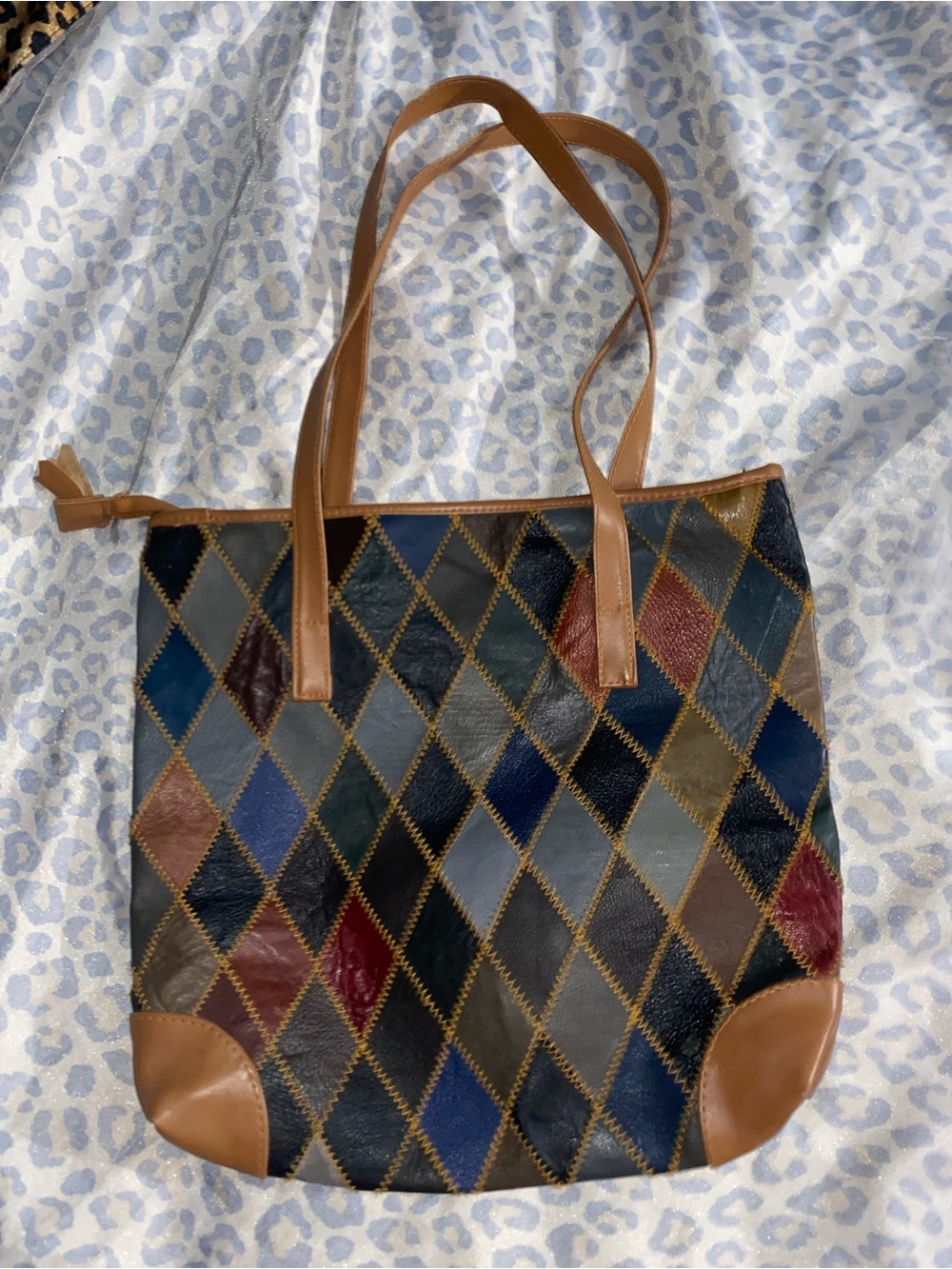 Multicolor leather patchwork tote bag - Picture 4 of 4